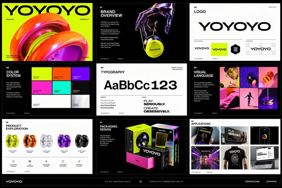 Create a polished multi-page (multiple images) brand kit for