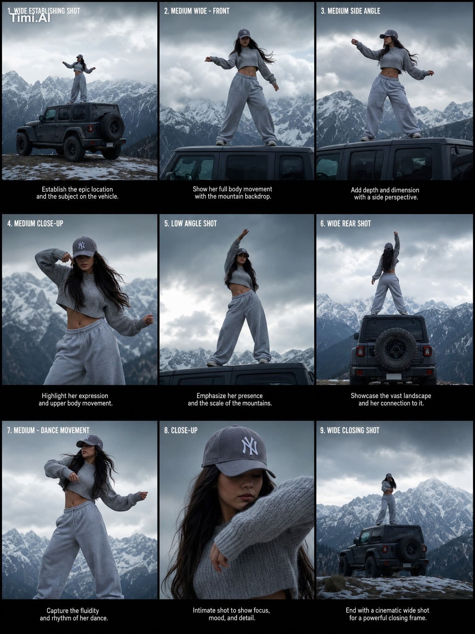 A wide, cinematic shot of a young woman with long dark hair,