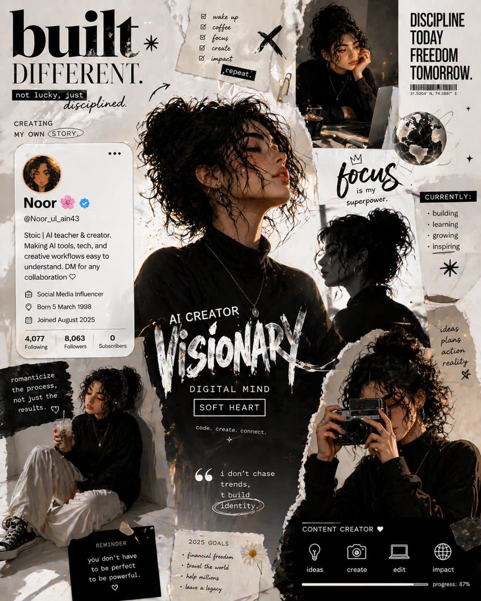 A bold, editorial-style digital collage in a monochrome whit