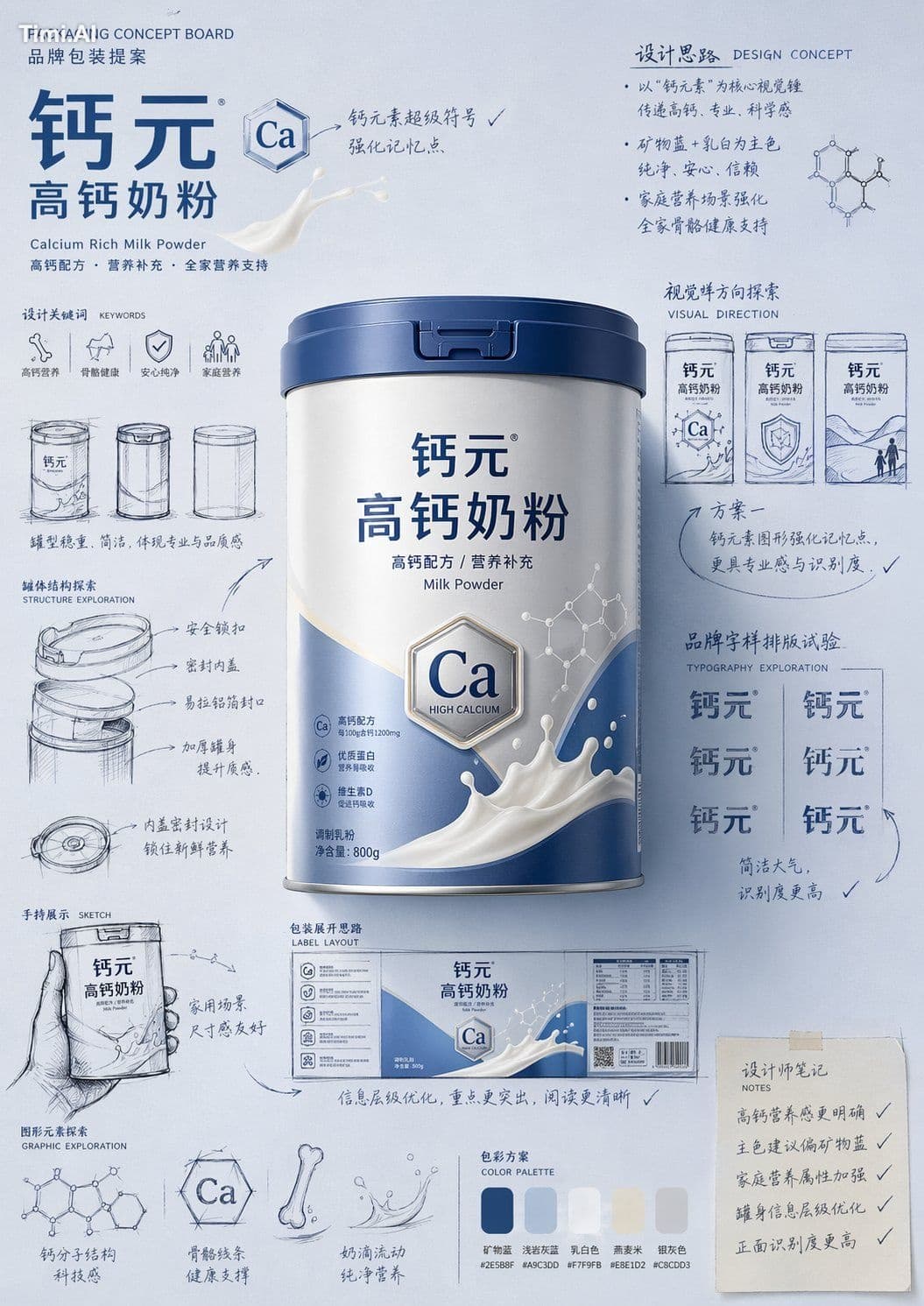 请为【产品名称】生成一张“手绘包装提案板风格”的产品介绍海报。 

如果我提供了产品图片，请以该图片为主要参考，保留产品