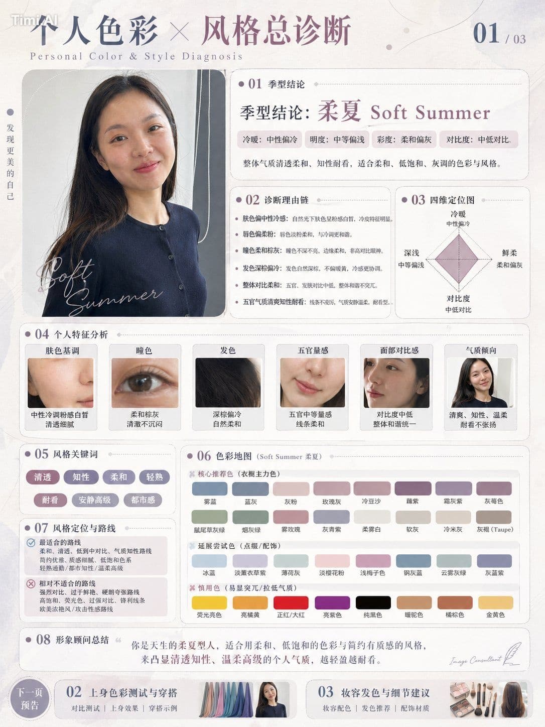 请基于用户上传的人像照片，创作一套高完成度、适合小红书发布的「个人色彩诊断三连图 / Personal Color Di