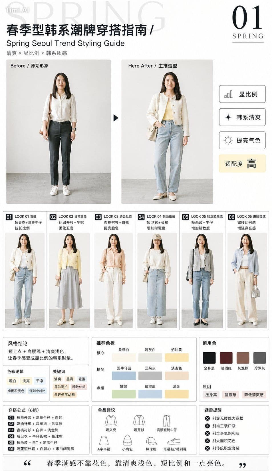 请基于用户上传的正面或全身人物照片，创作一套高完成度、适合小红书发布的「四季韩系潮牌穿搭指南 / Four Season