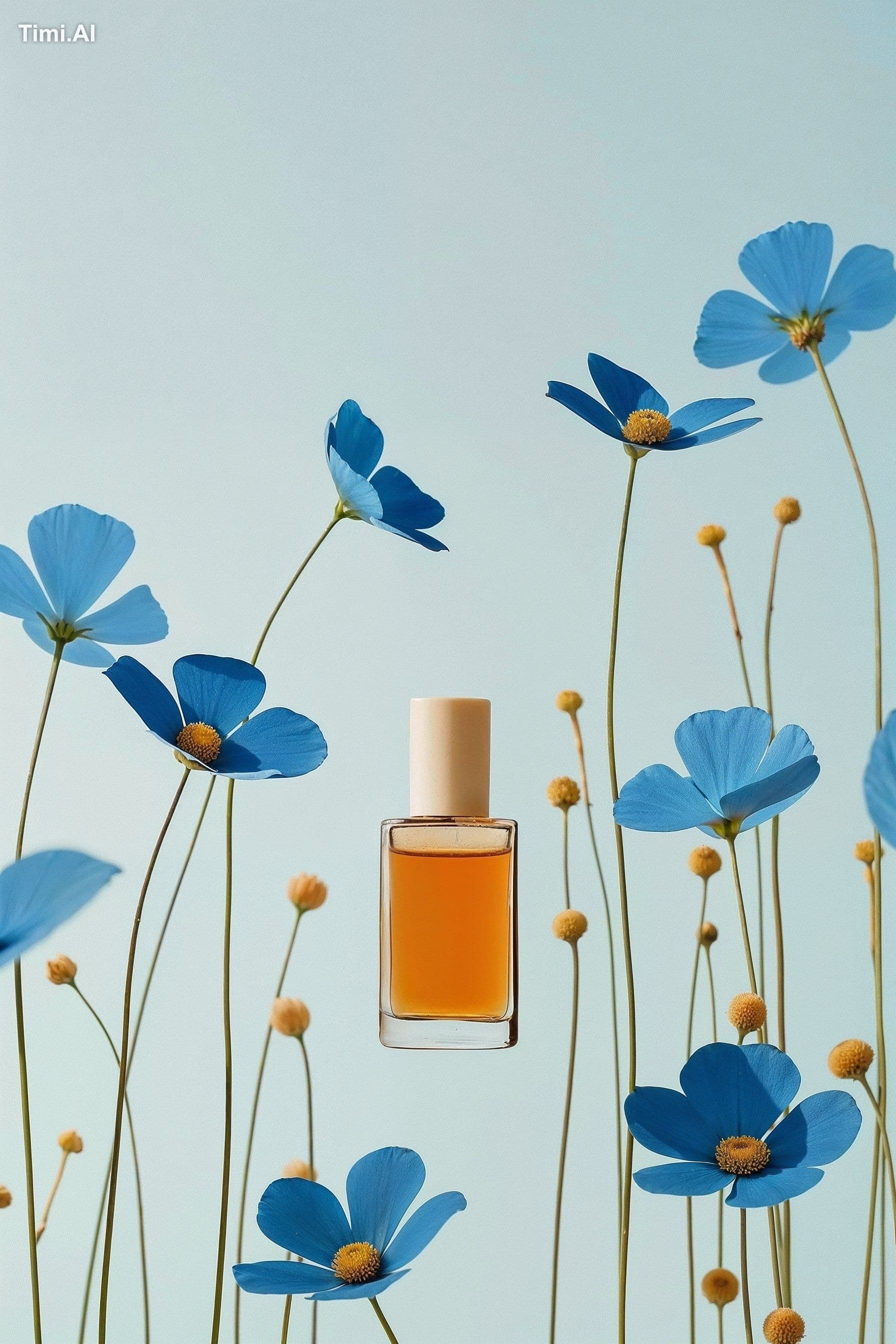 [A bottle of skin care product] floating in the air, surroun