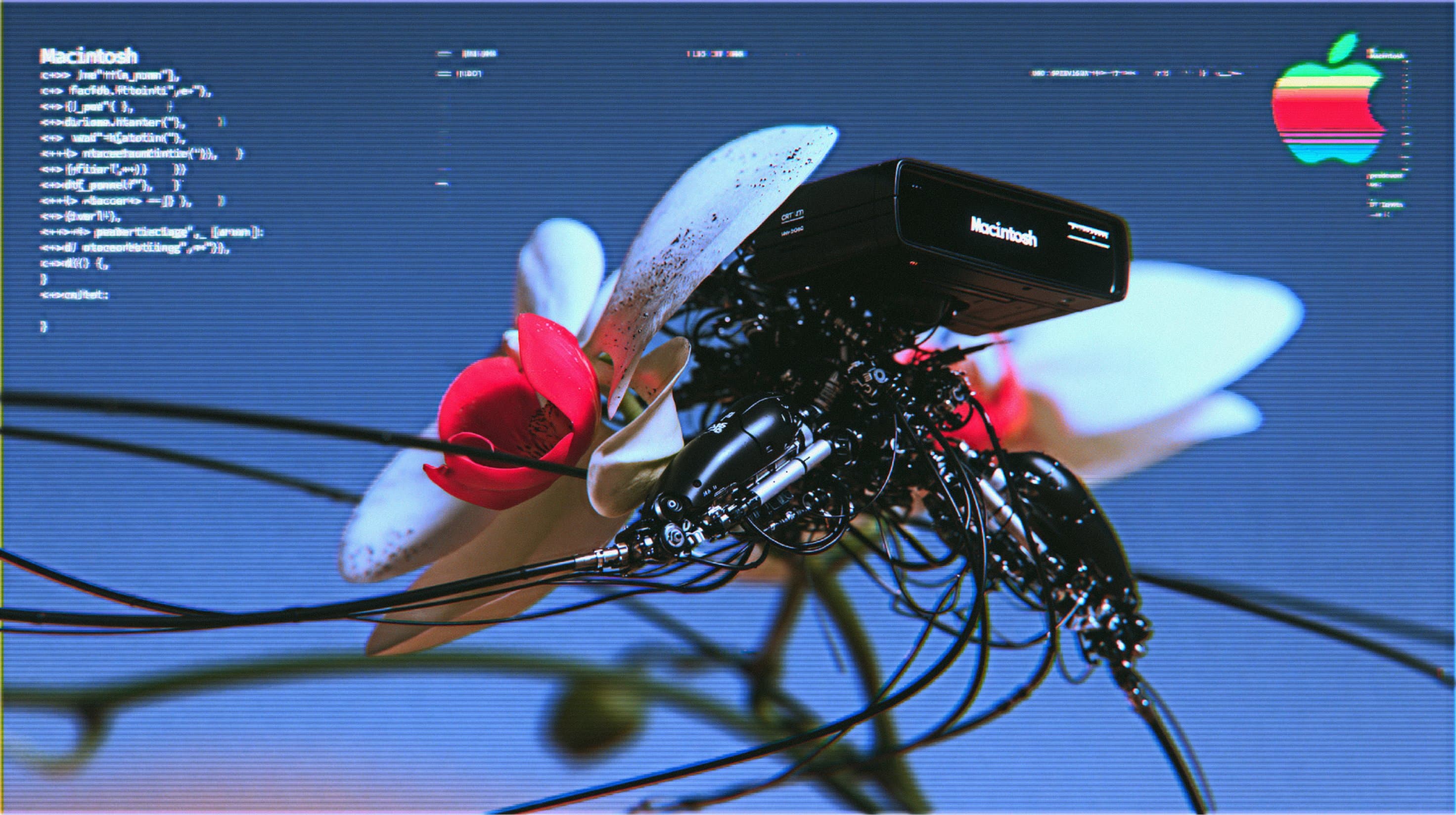 long distance telephoto mecha-orchid capture, vintage 1980s 
