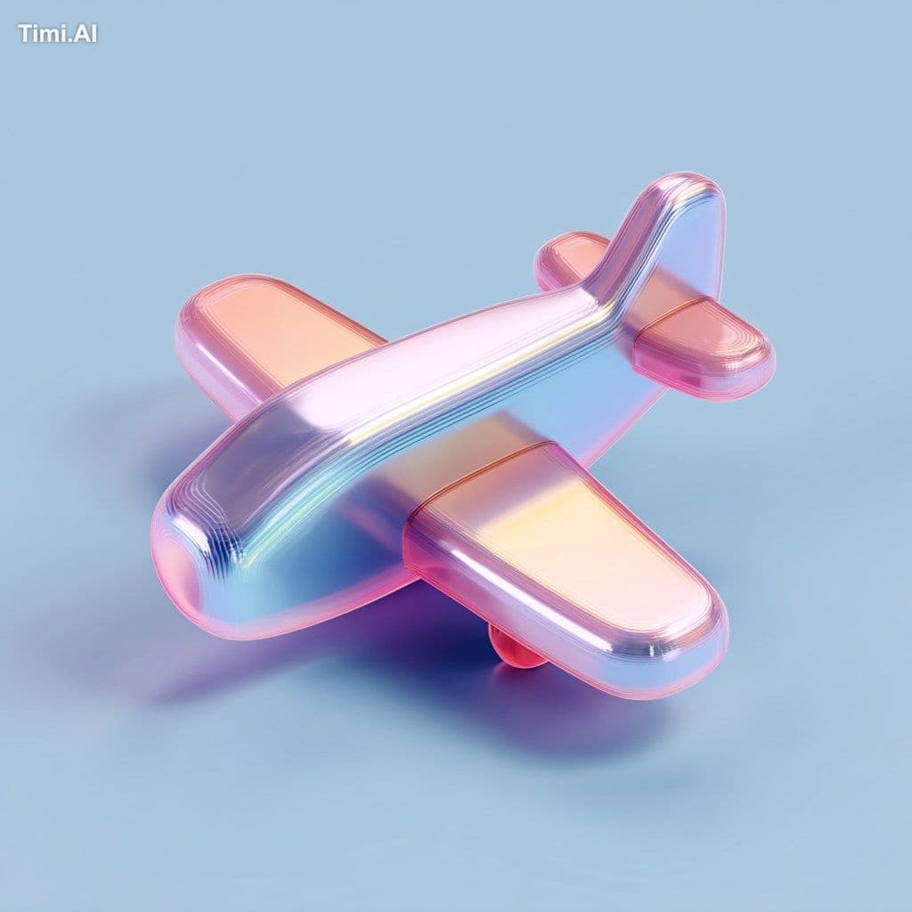 3D airplane icon, cute shape, minimalist, cyberpunk