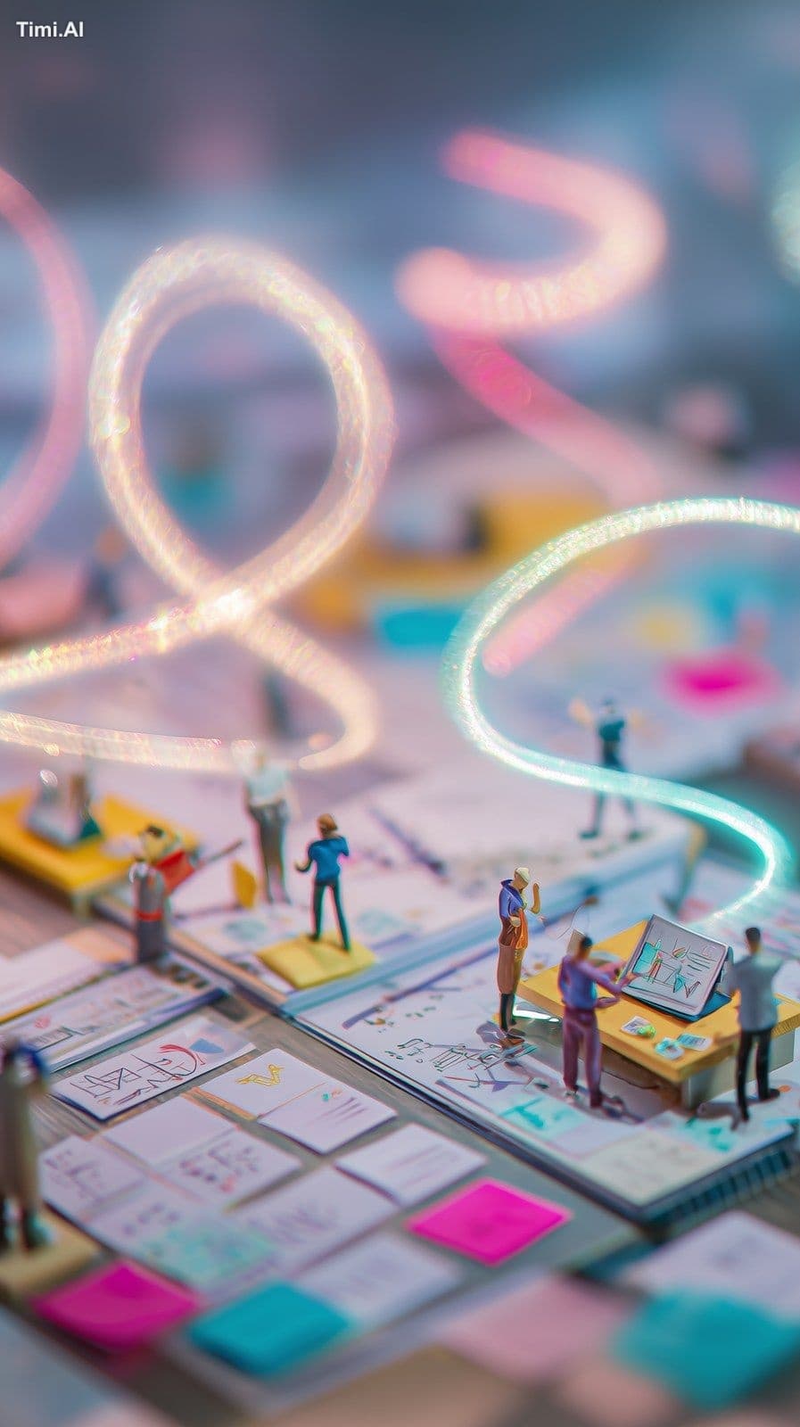 Miniature diorama scene showing tiny characters working at a