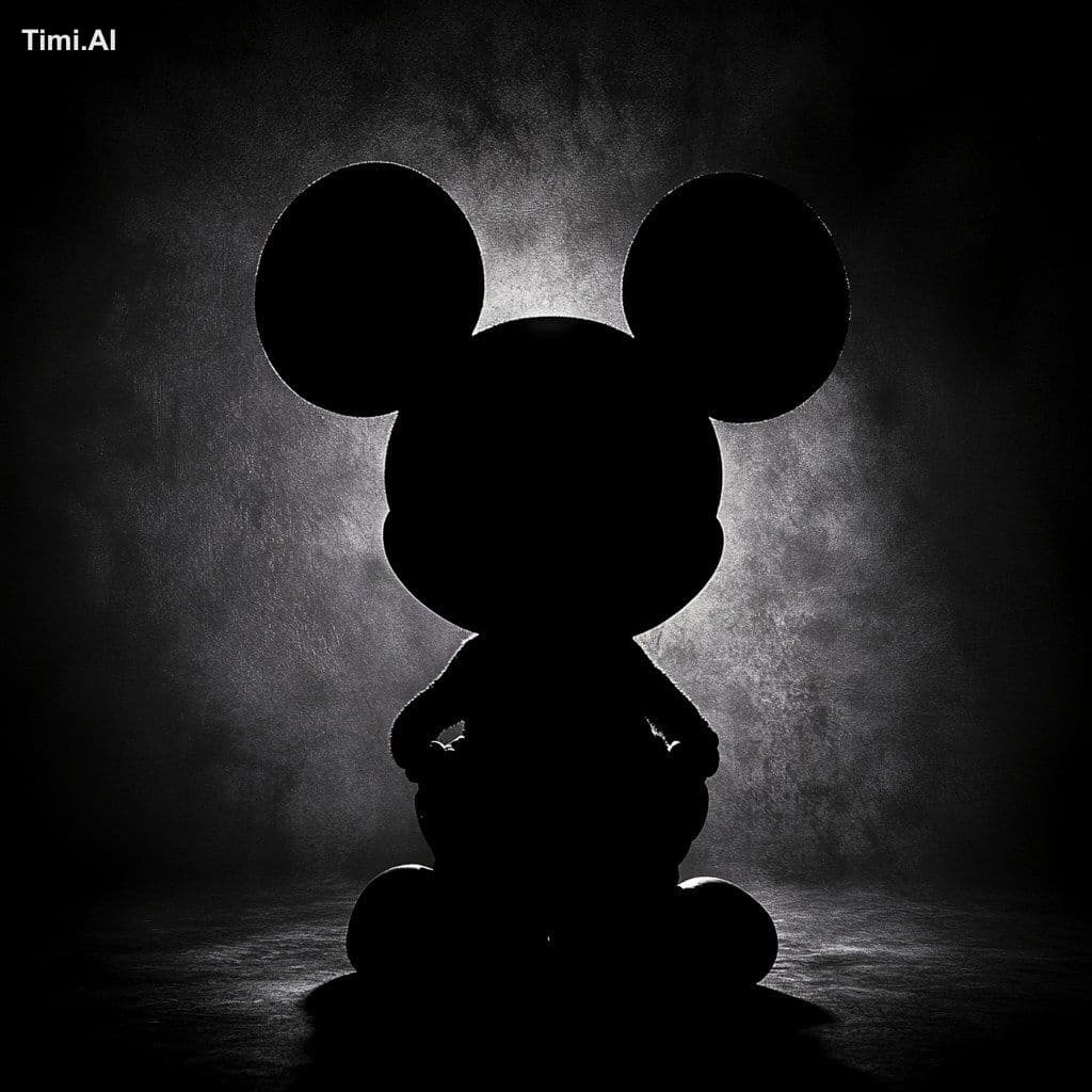 dark silhouette portrait of mickey mouse, face in shadow, st