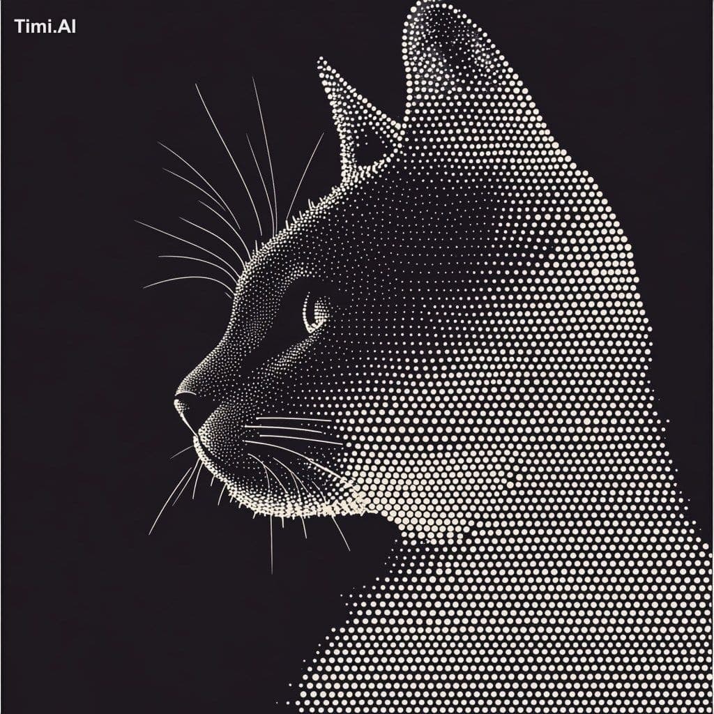 a cat Abstract design using circular dots arranged in a dyna