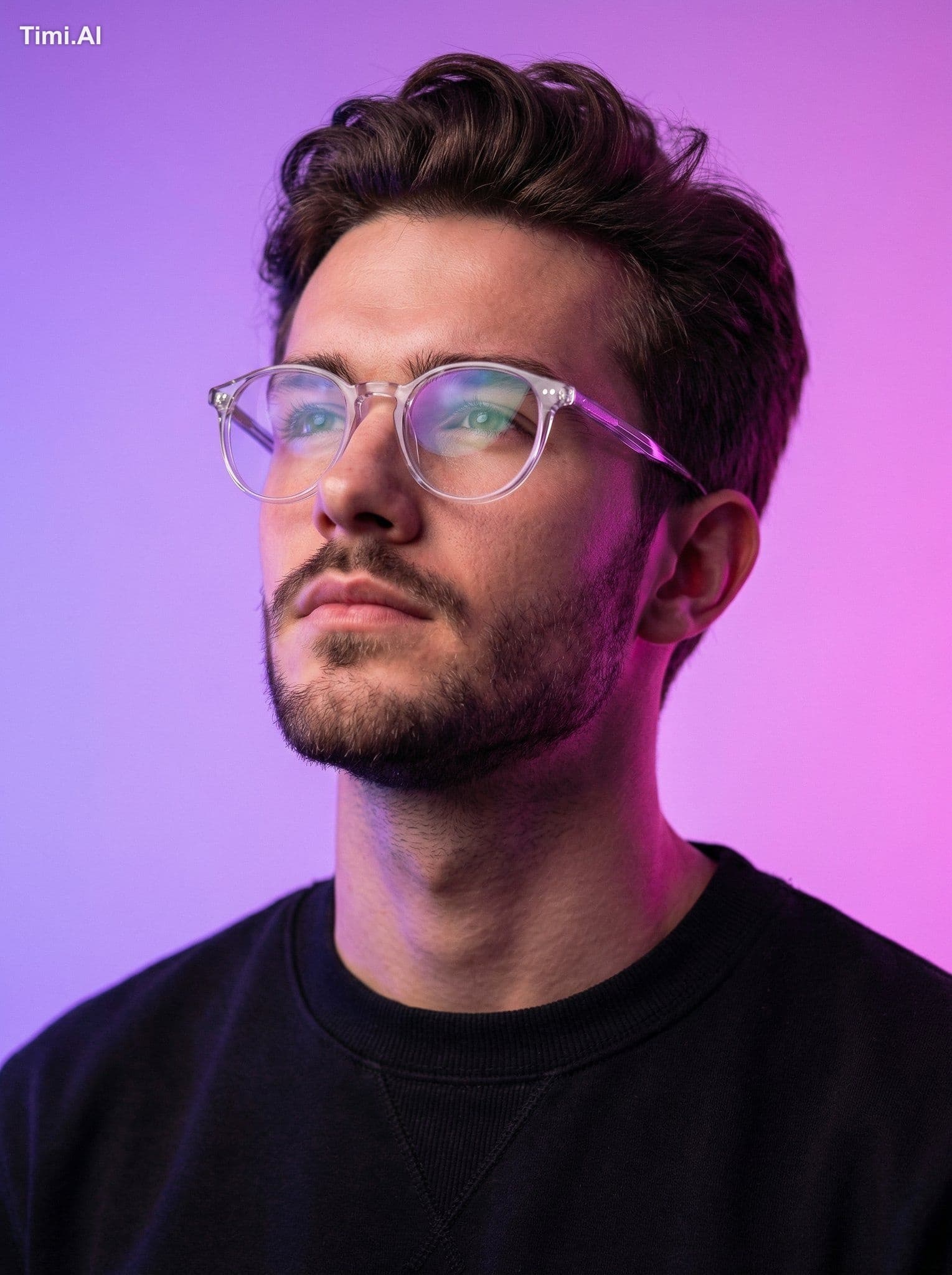 Ultra-realistic modern portrait of a man wearing transparent