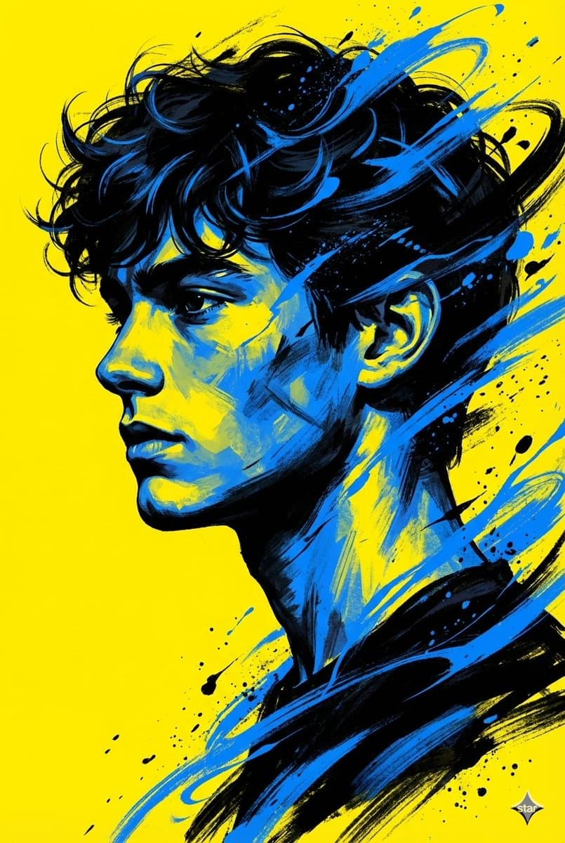 A bold, high contrast digital portrait of a young man in sid