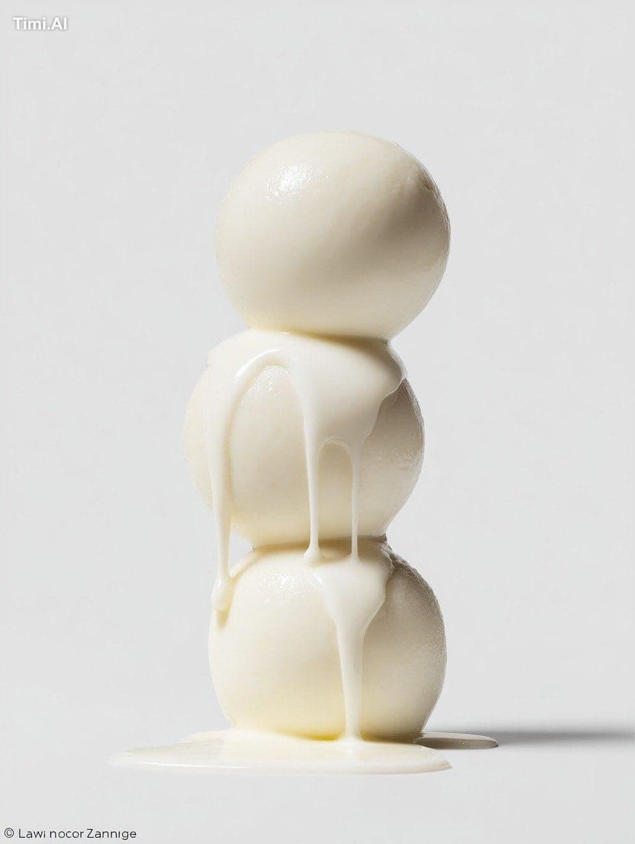a stack of three [FOOD ITEM] with [LIQUID] dripping down, on