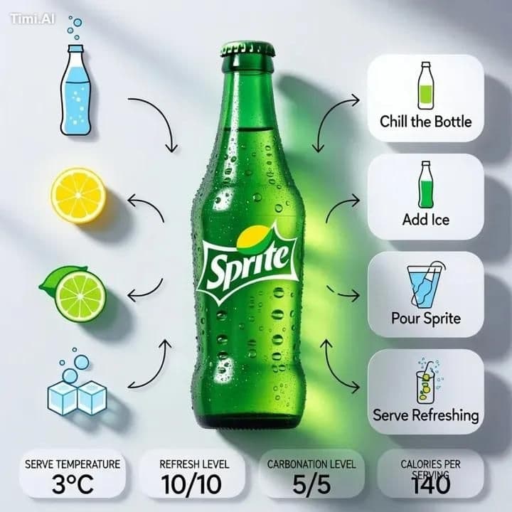 A modern, clean product infographic featuring a chilled Spri