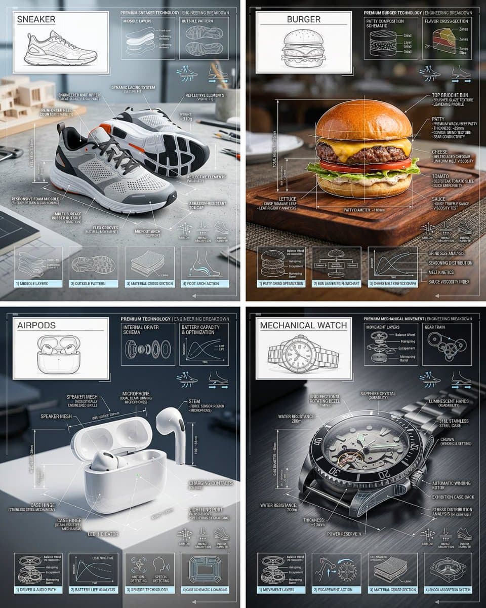 Premium technical infographic of [OBJECT]. Use the reference