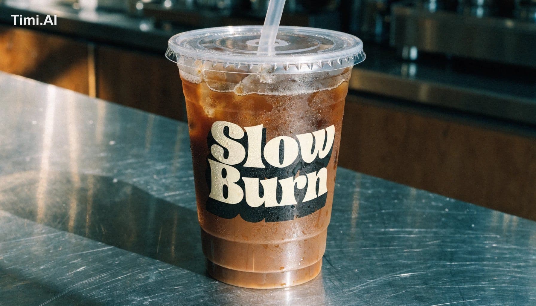35mm film photo of a transparent plastic iced coffee cup wit