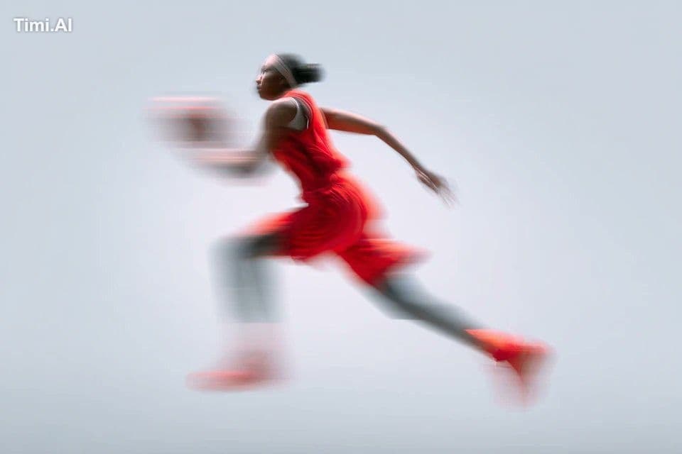 A blurred silhouette of a [subject] in motion, wearing a [co