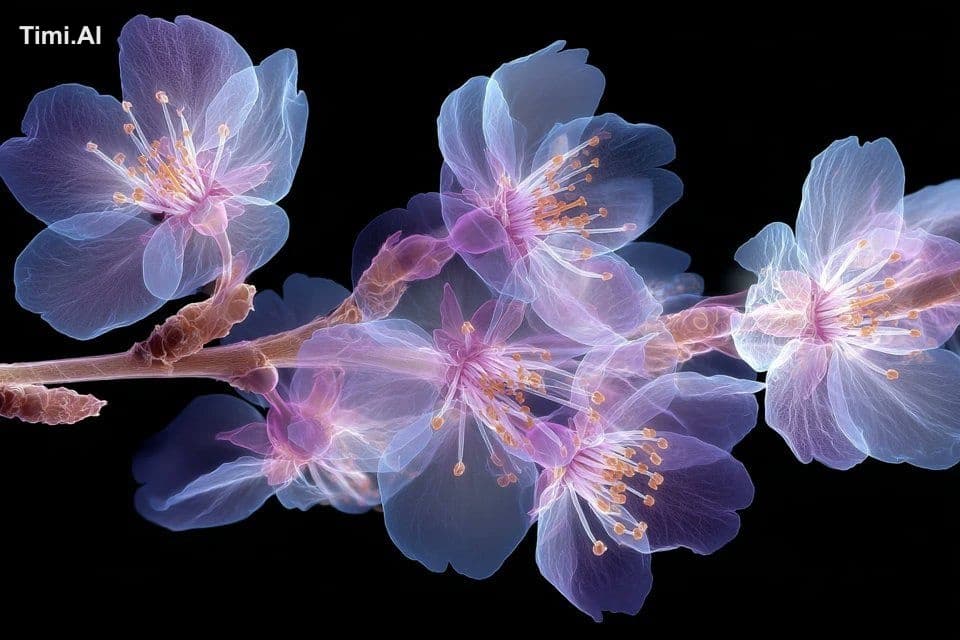 An x-ray botanical portrait of [subject], revealing transluc