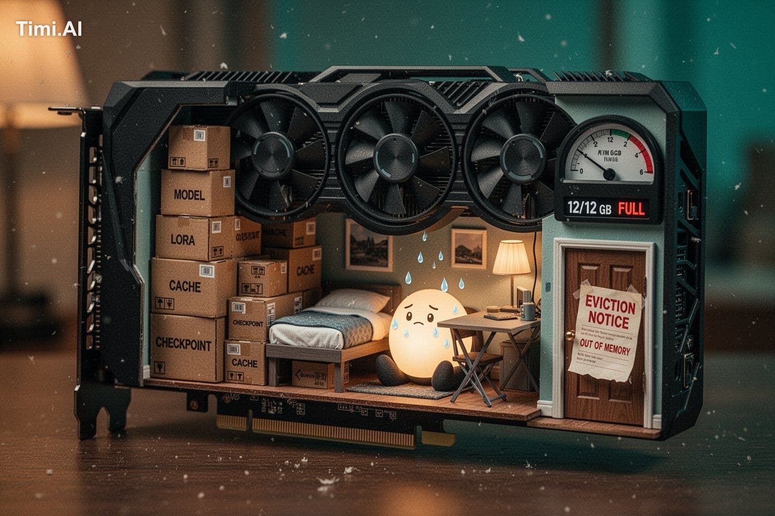 A cutaway view of a tiny cramped studio apartment built INSI