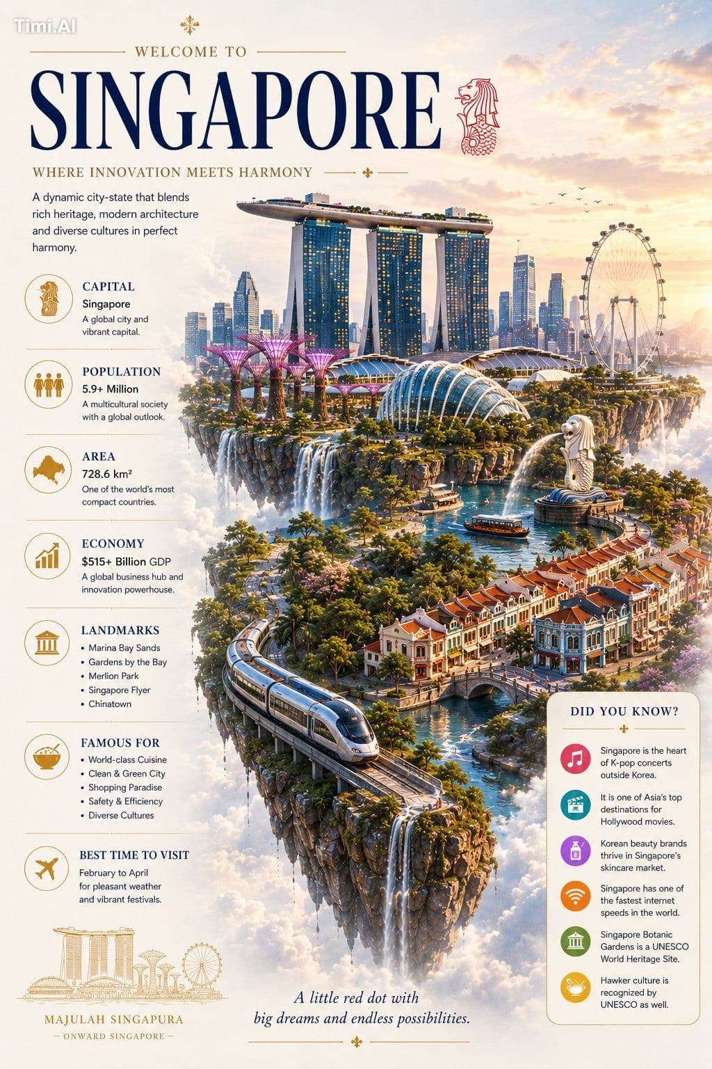 Minimalist cinematic infographic poster of SINGAPORE, elegan