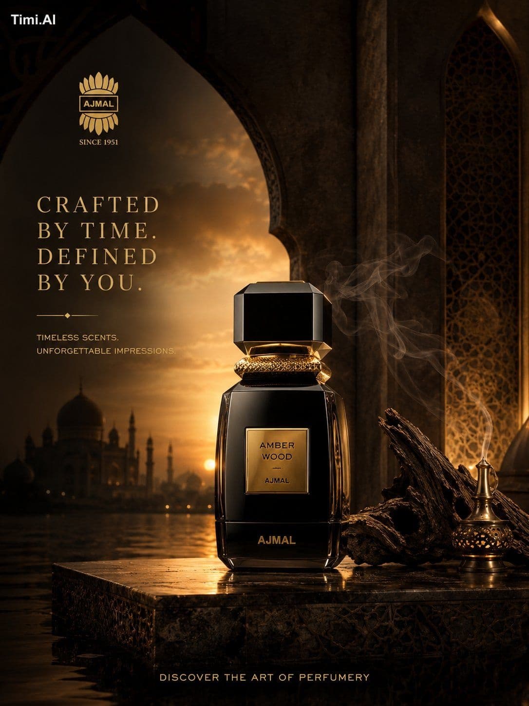 Create an ultra-luxury cinematic advertisement for an Ajmal