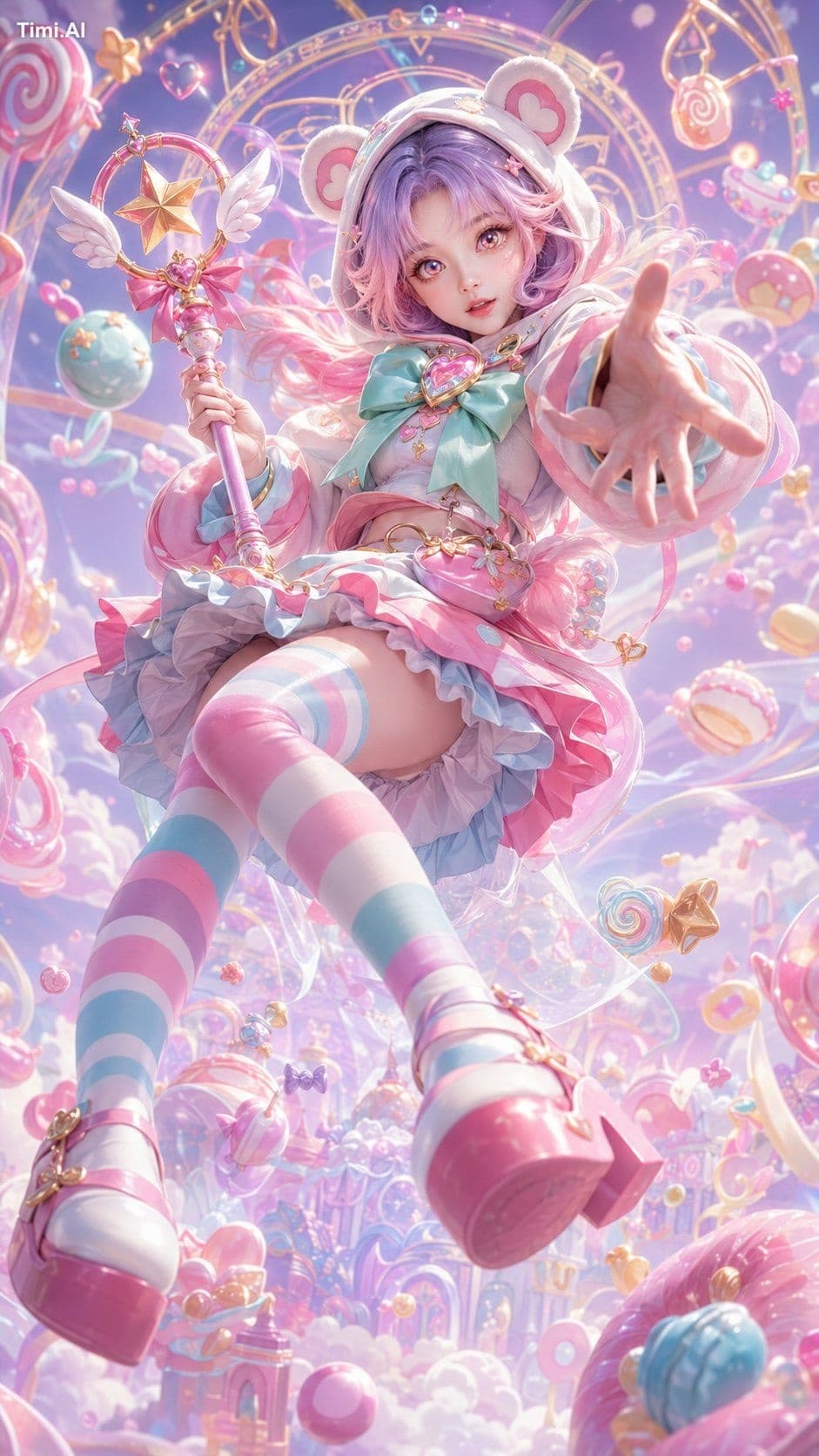 9:16 竖版,高精度 3D CG 东方幻想甜酷魔法少女角色海报,3D CG oriental fantasy magi
