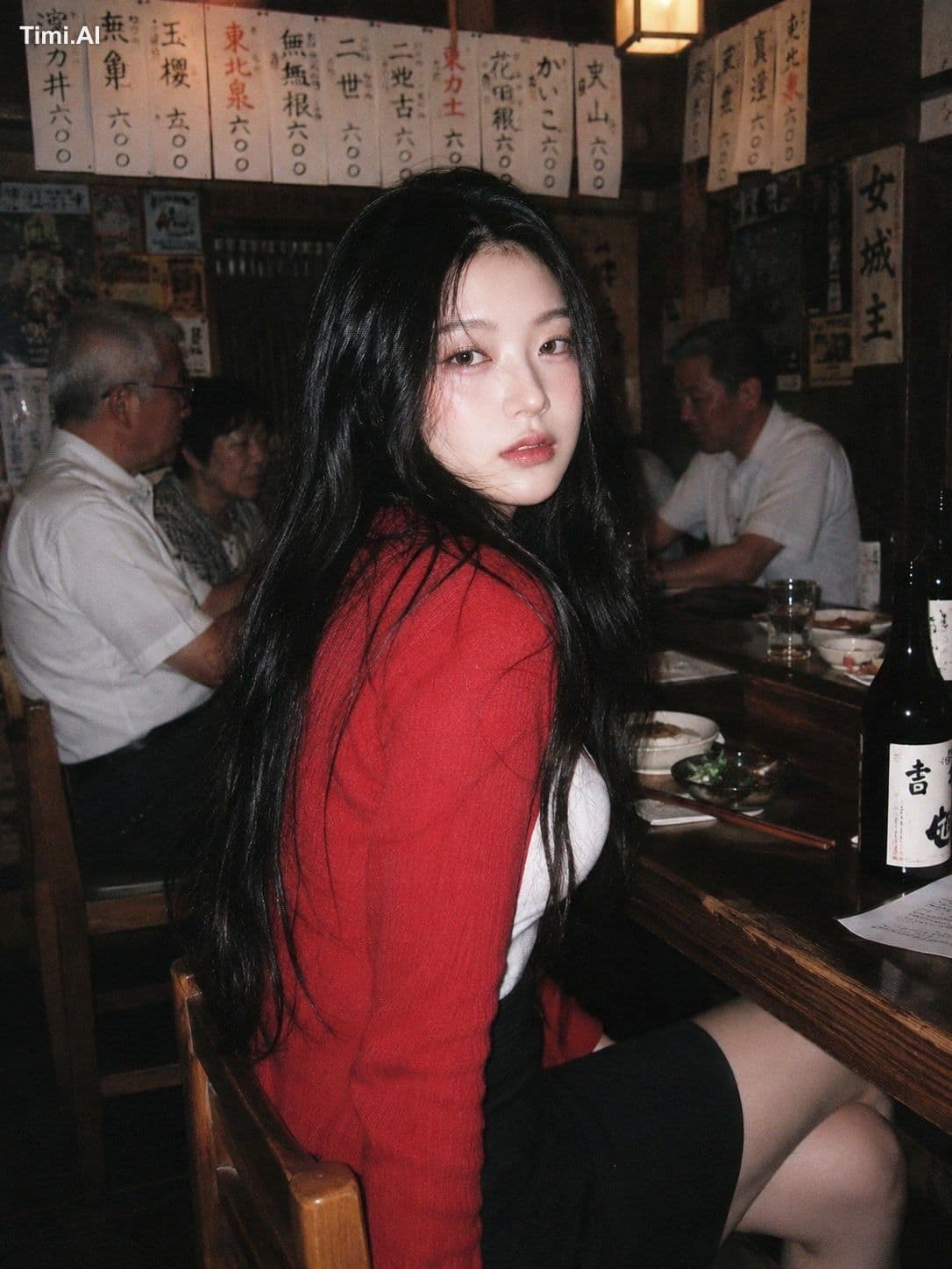 A 90s disposable-camera style flash snapshot taken inside a