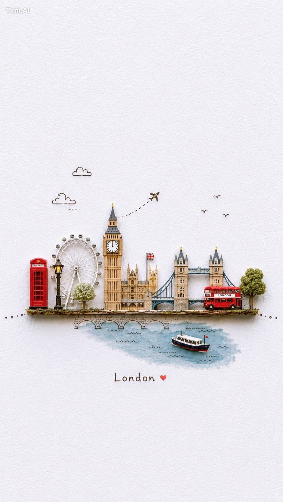 Create a charming miniature 3D paper-craft travel illustrati