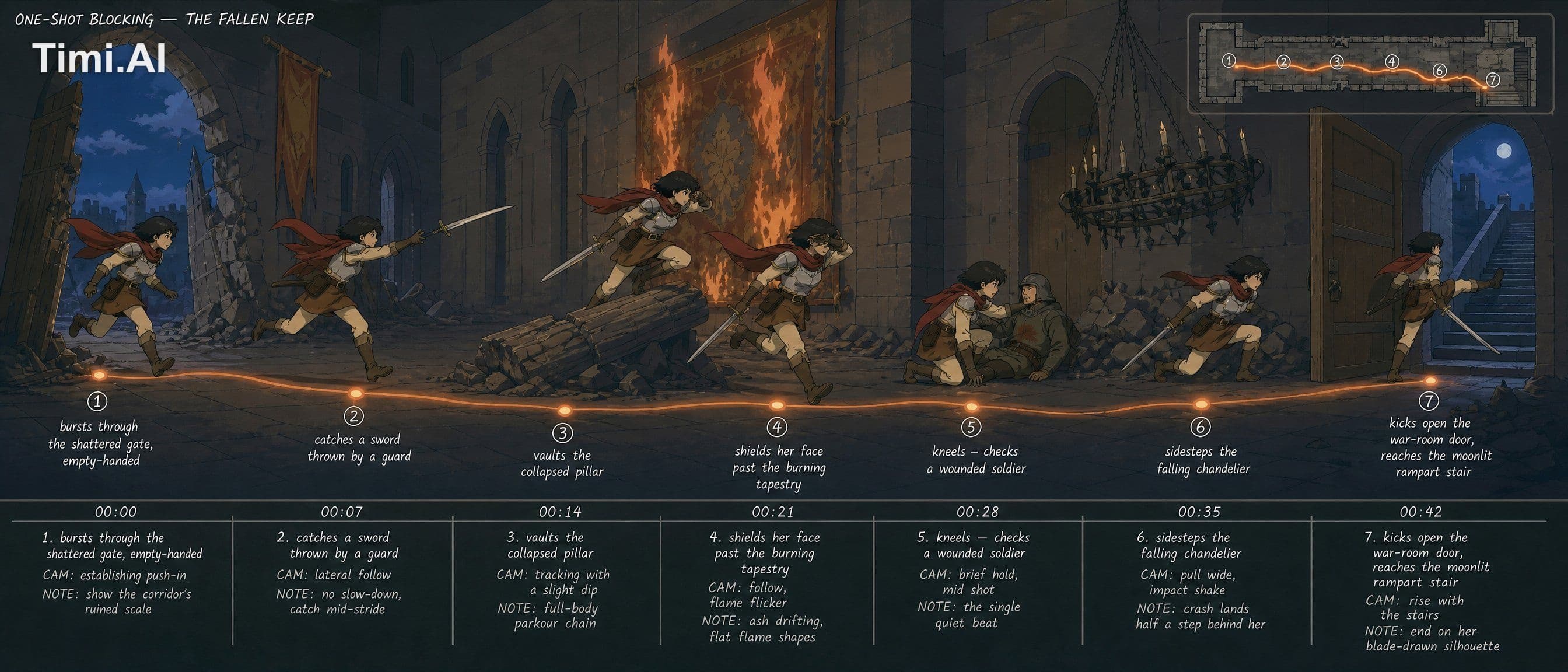 {
"type": "single-scene motion-path storyboard: ONE continu