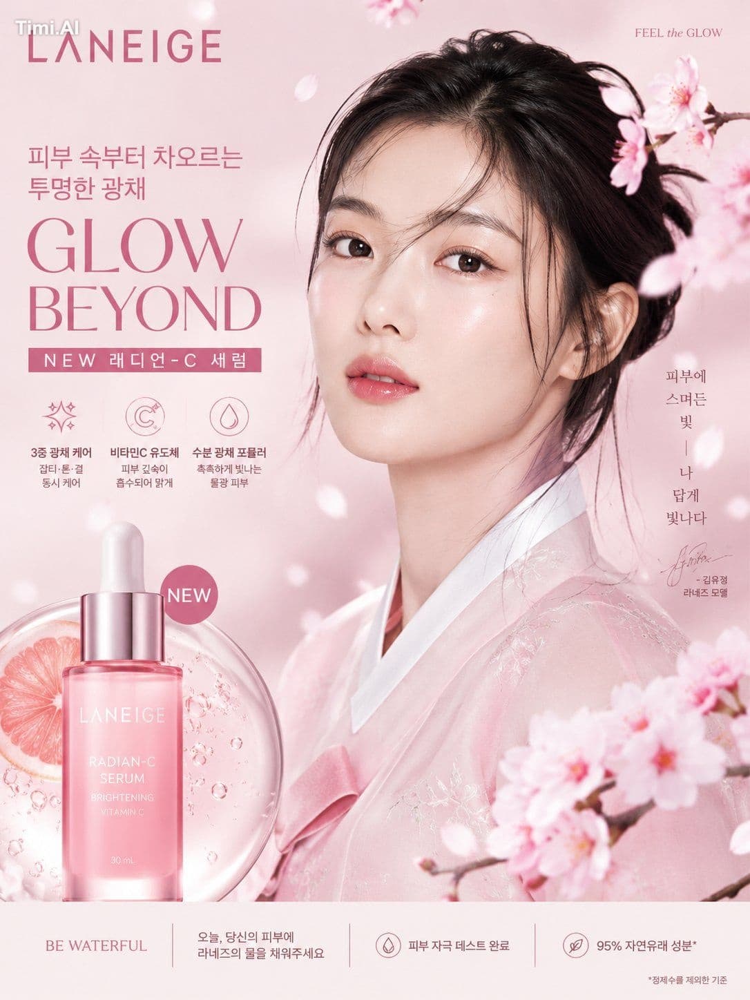 Ultra-realistic Korean luxury beauty ad poster for LANEIGE,