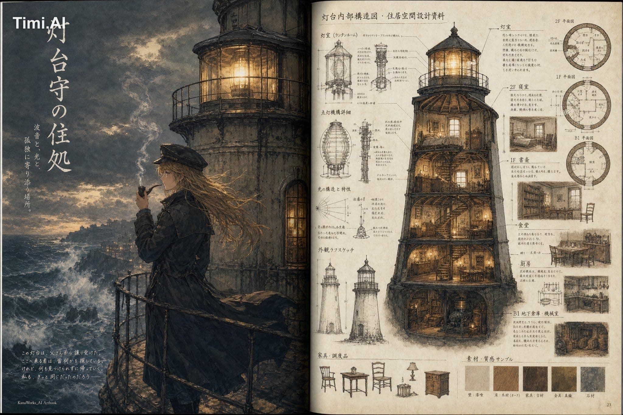 Japanese animation artbook spread layout, official visual de