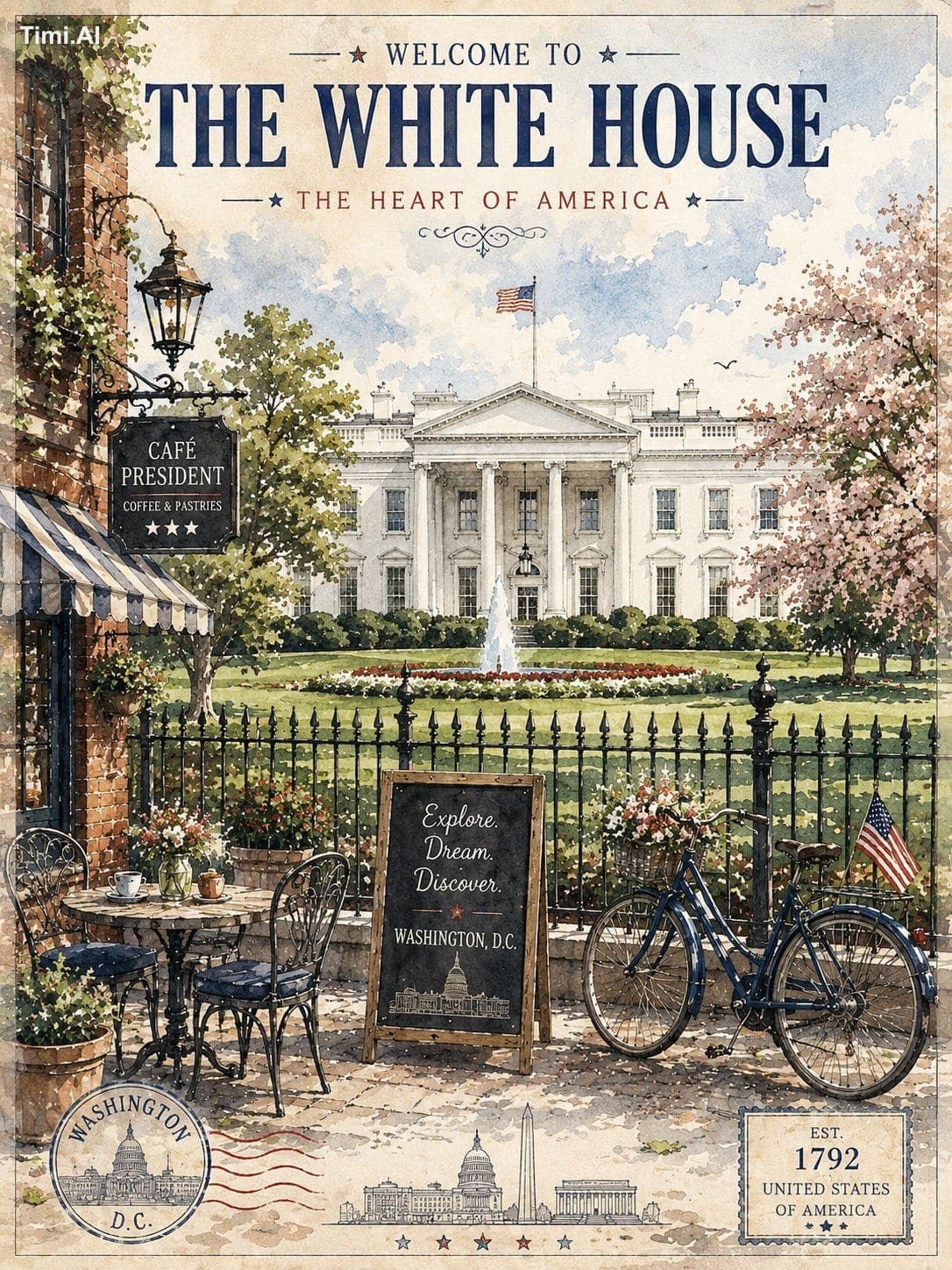 A charming vintage-style watercolor travel poster of the Whi