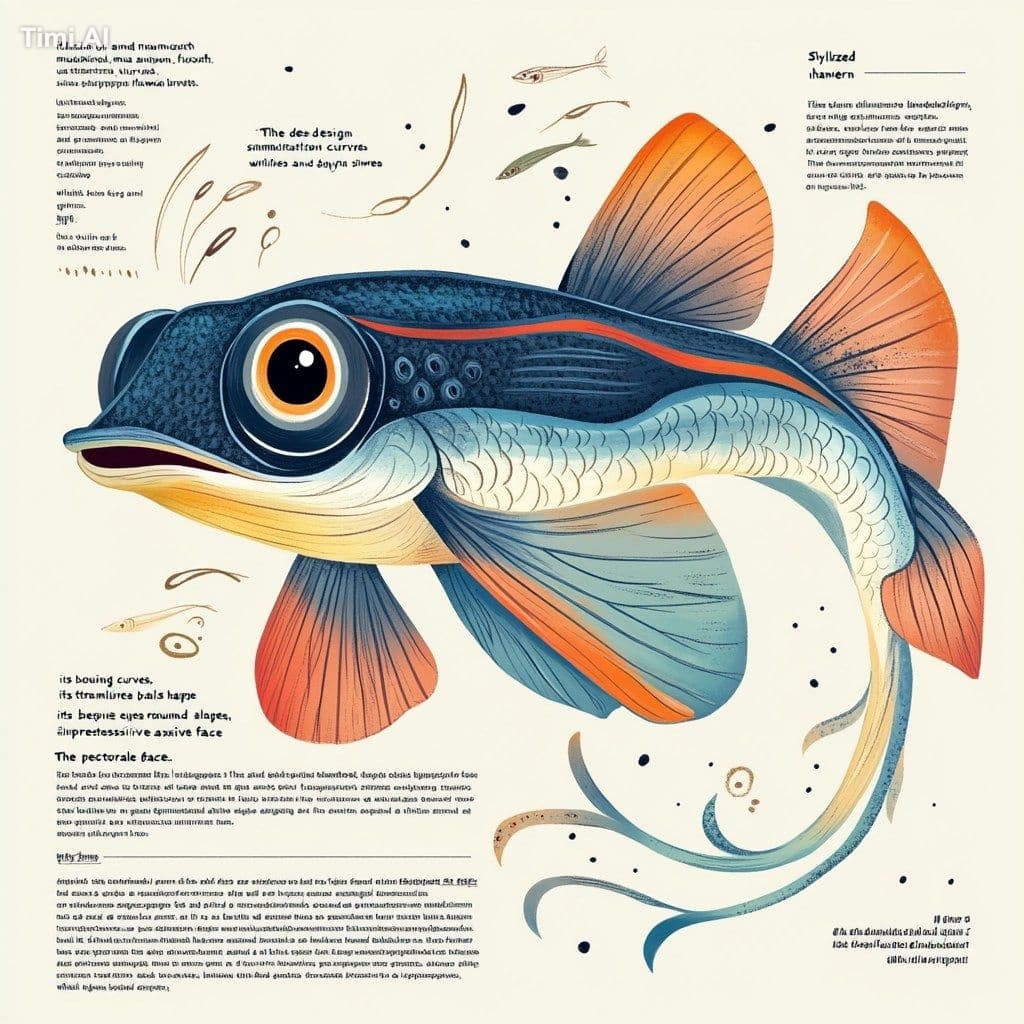 "Stylized and modern hand-drawn illustration of a mudskipper