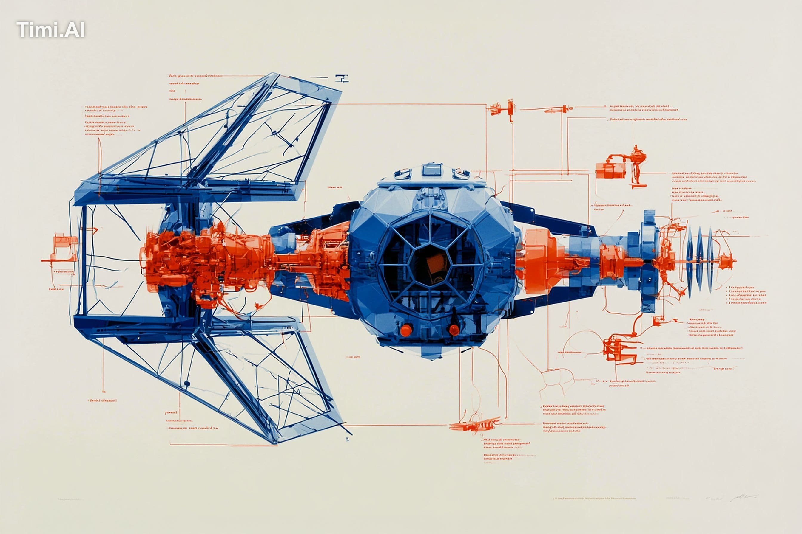 Autopsy infographic of geometric low-polygon TIE Fighter hyb