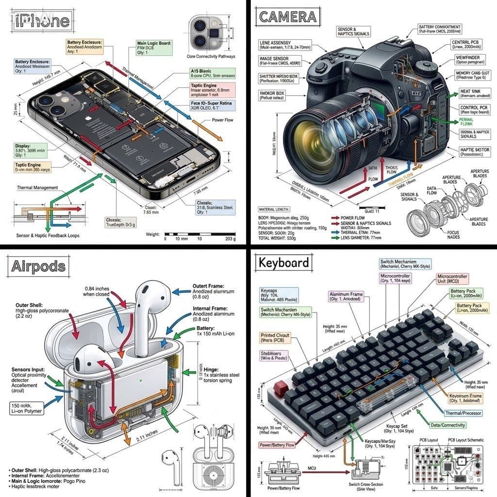 Ultra-detailed technical engineering infographic, clean whit