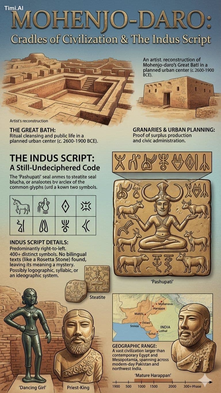 This detailed educational infographic, titled "Mohenjo-Daro: