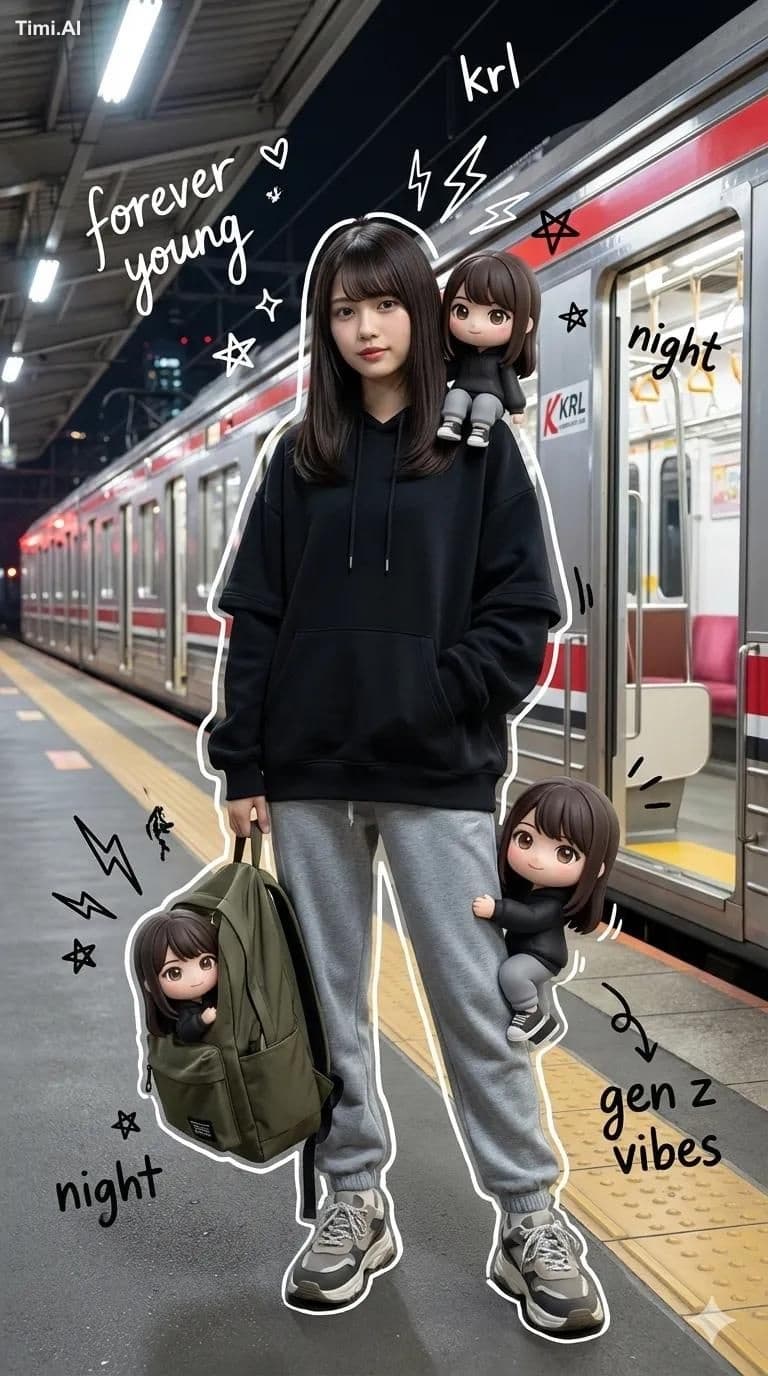 A high-quality mixed-media portrait of a trendy Gen Z teenag