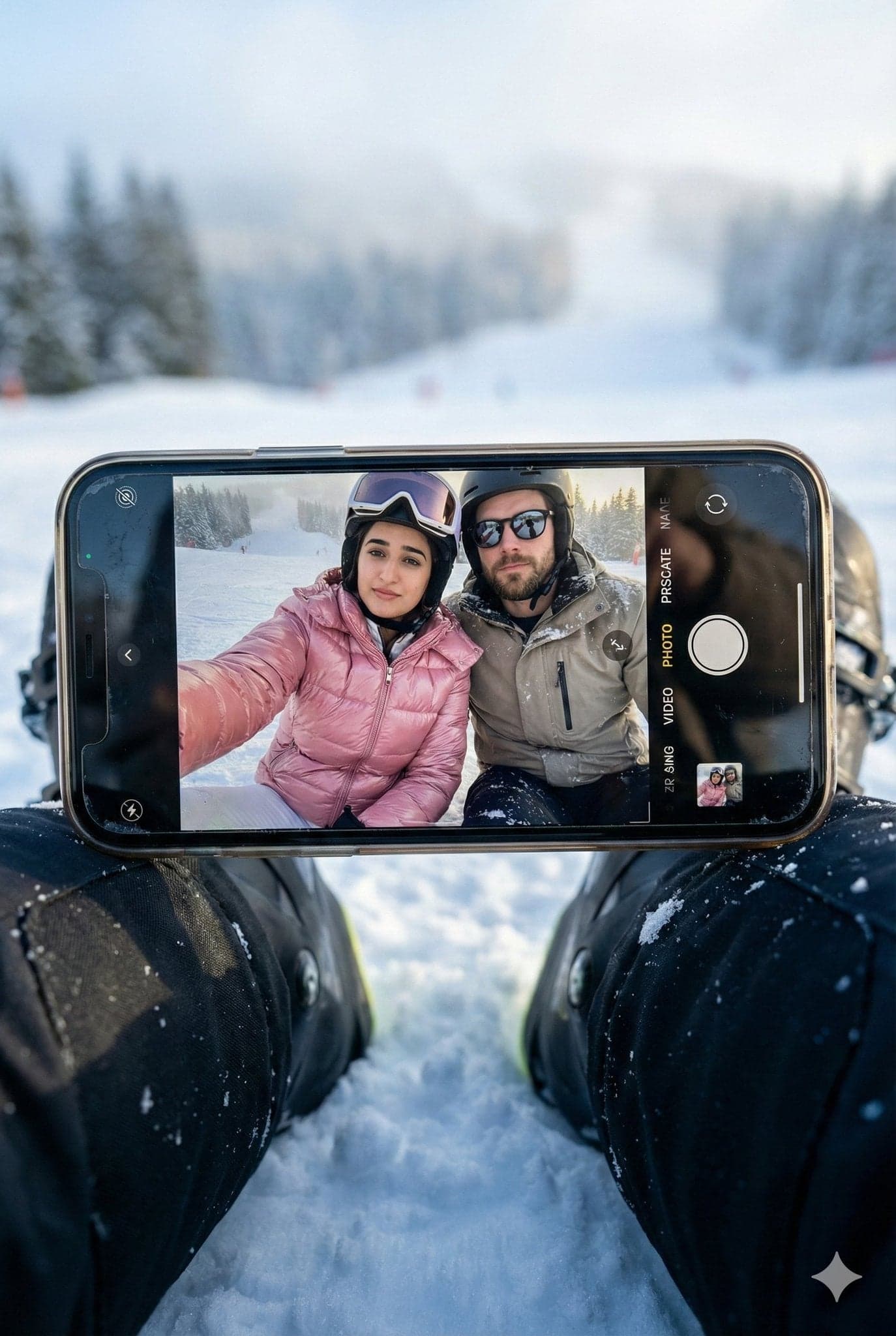 Create a hyper-realistic winter scene in a vertical 3:4 aspe