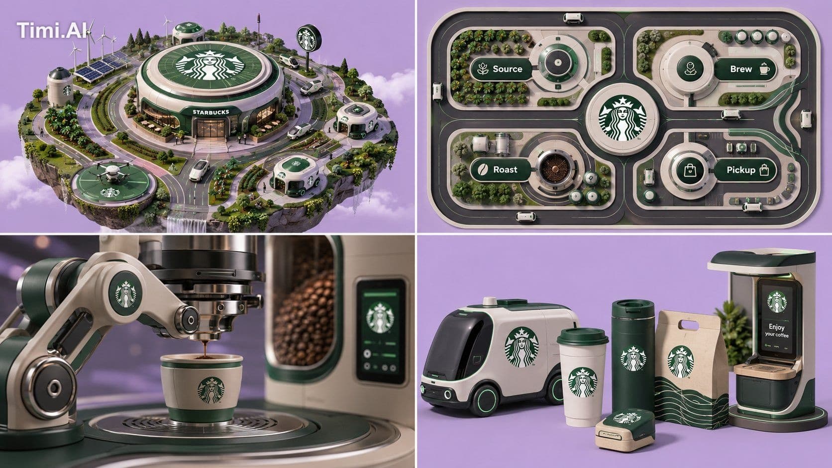 Create a 4-image branded visual system for a futuristic busi