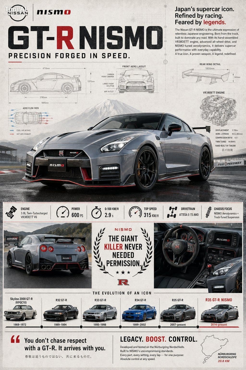 Premium automotive collector poster for the Nissan GT-R NISM
