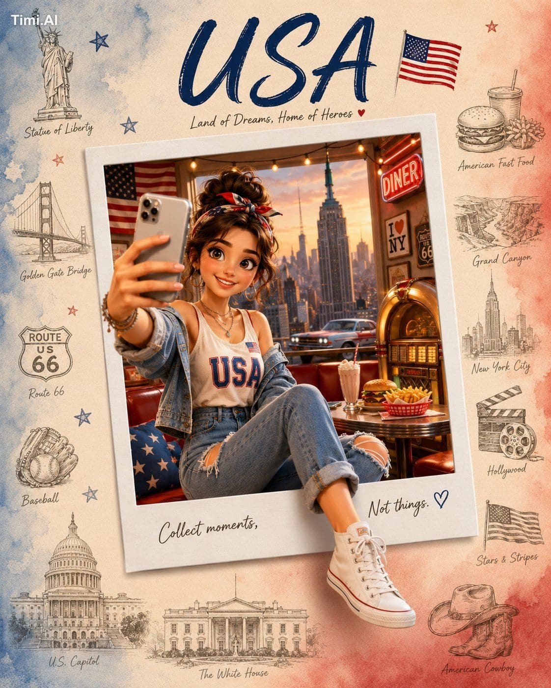Create a premium collectible travel poster in a cute stylize